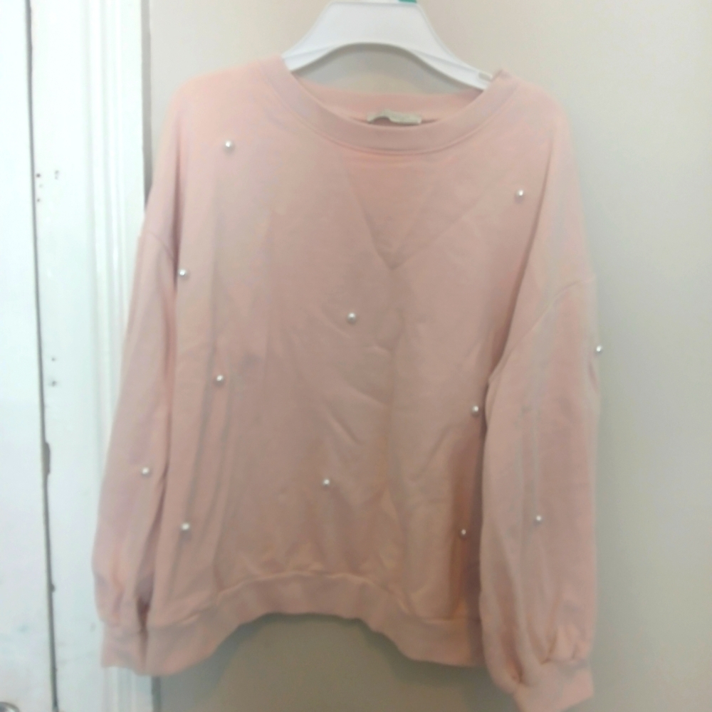 Zara Pink Pearl-Embellished Sweatshirt
